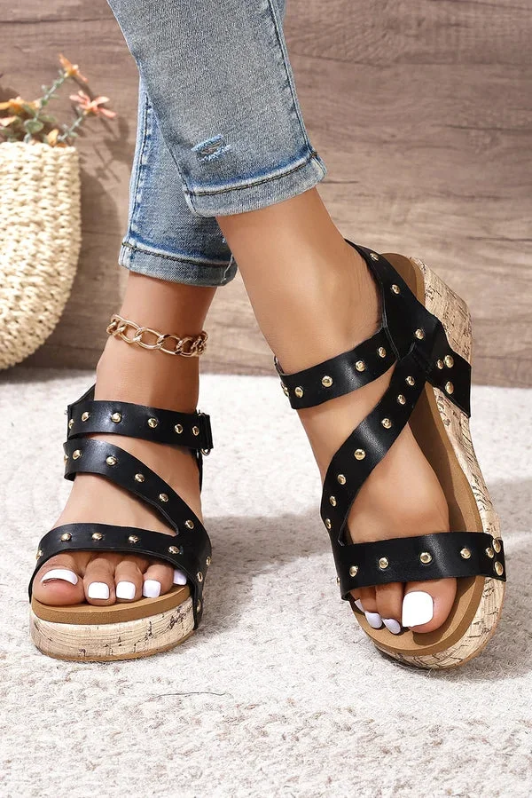 Enhanced Threaded Pear Arleth Out Leather Wedge Sandals User-Friendly