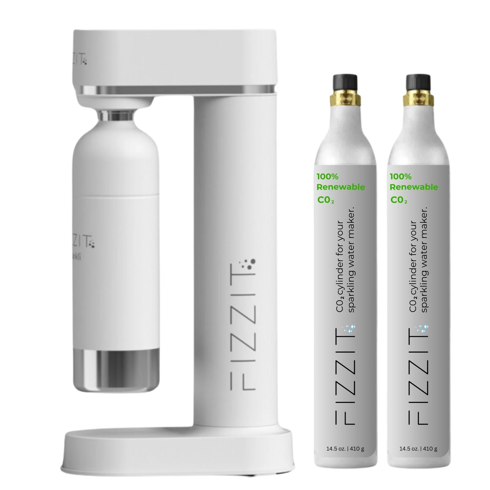 Sustainable White Fizzit Spärklï Stainless Steel Sparkling Water Maker with 2 CO2 Cylinders 1L Reusable Bottle – Soda Streaming Machine Carbonated Water Maker for Home – No Electricity Needed Dishwasher Safe