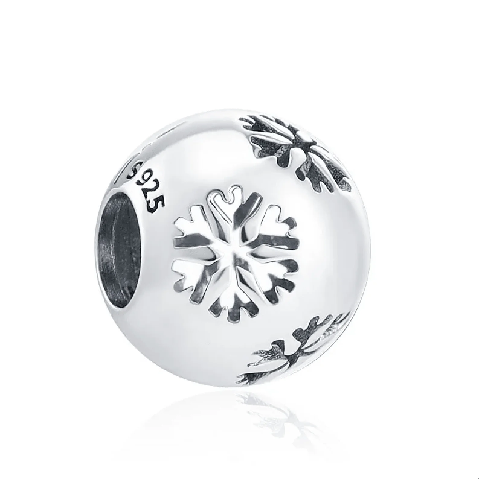 Breathable Ag Sterling Silver Cut Out Snowflakes Round Bracelet Charm Certified