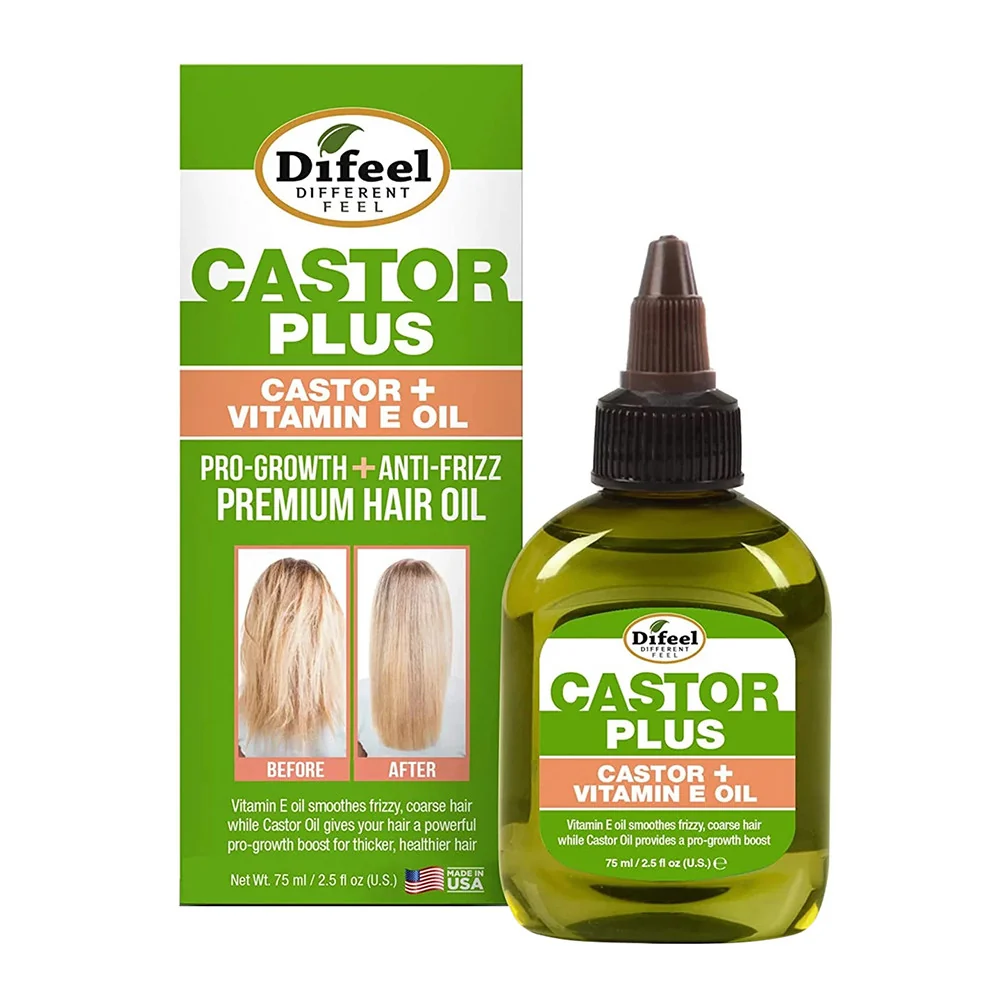Fine Crafted Difeel Castor Plus Vitamin E Pro Growth and Antifrizz Premium Hair Oil 2.5 Oz Green