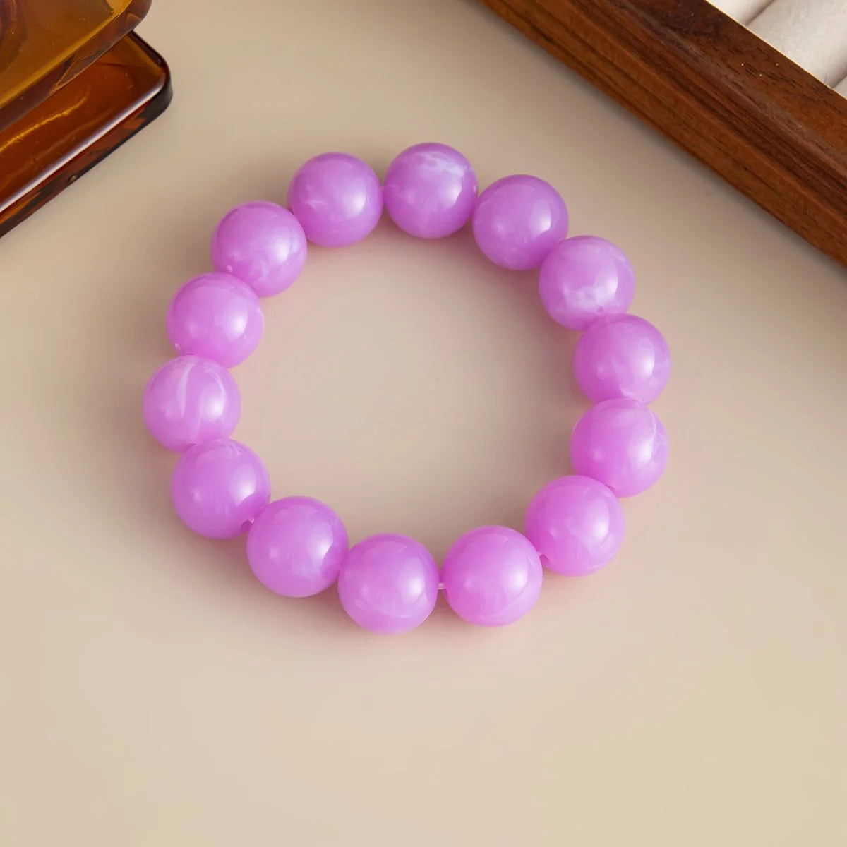 Sophisticated Purple Resin Beaded Stretch Bracelet Functional