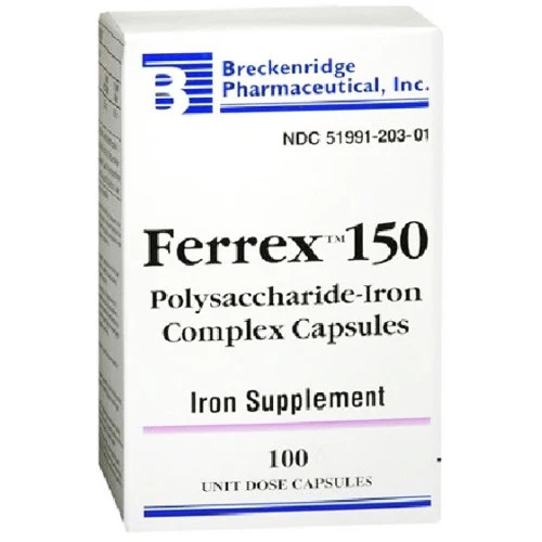 Official Breckenridge Pharmaceutical Ferrex 150 Iron Complex Capsules - 100 Ea Advanced
