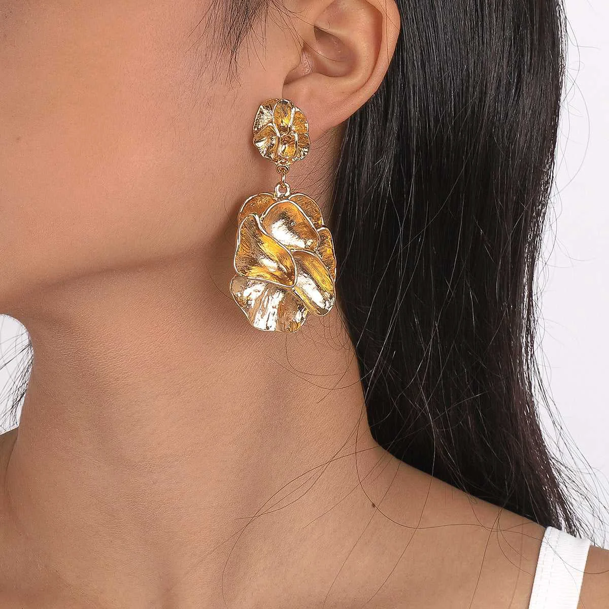 Comfortable Goldtone Flower Blossom Drop Earrings Authentic
