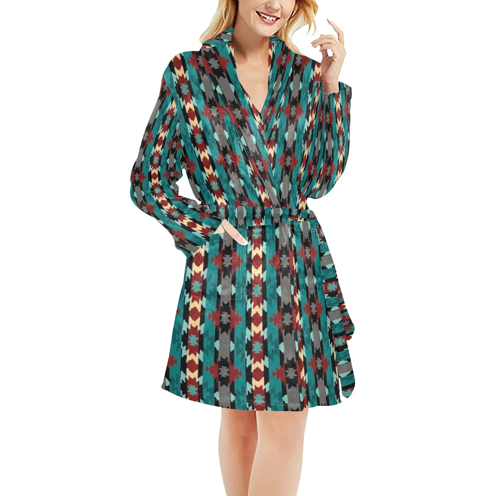 Healthy Teal Aztec Women's Western Robe Contemporary