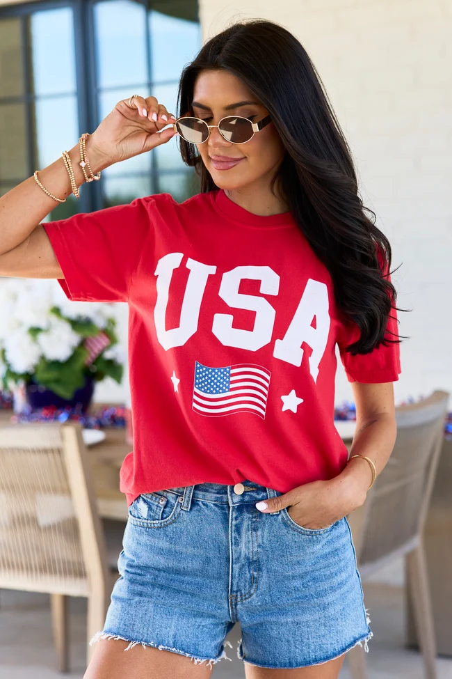Traditional Athletic USA Flag Red Graphic Tee Luxury