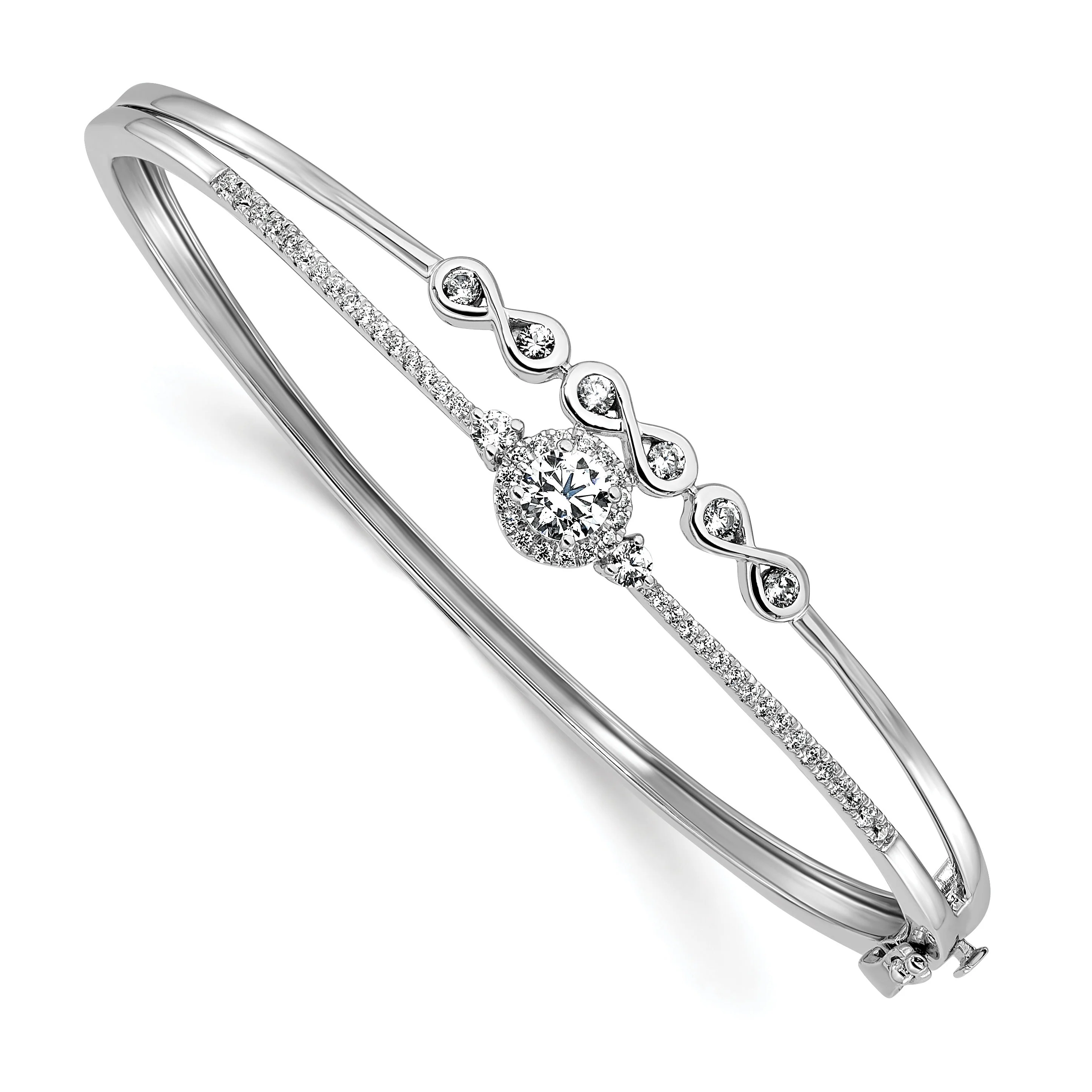 Verified 14k White Gold Lab Grown Diamond Double Strand Infinity Bangle Bracelet High-Quality