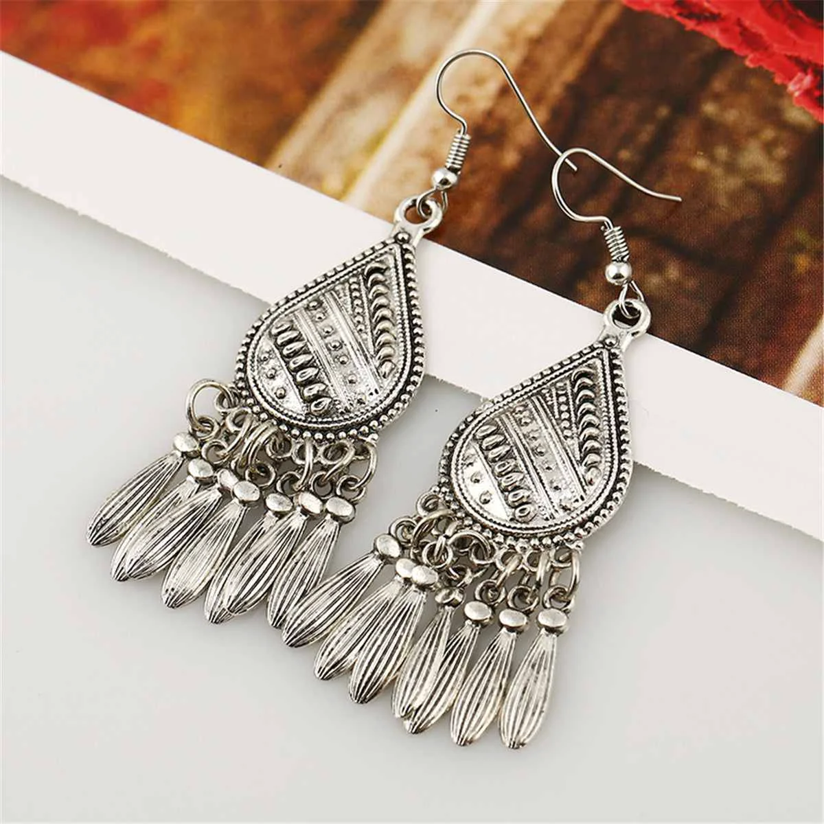 Carefully Designed Silvertone Tassel Teardrop Earrings High-Performance