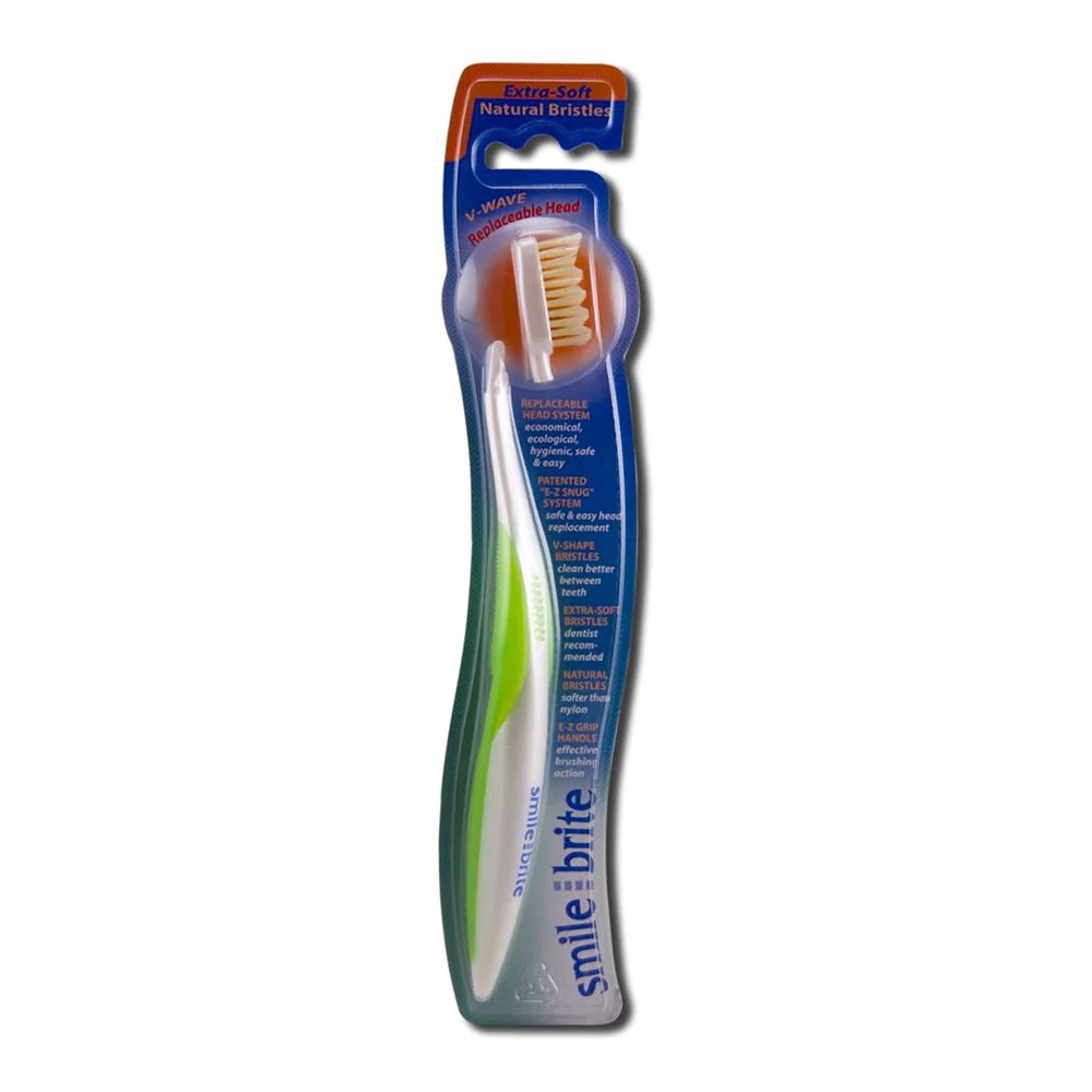 Green Smile Brite Replaceable Head Toothbrush Natural V-Wave Extra Soft 1 Ea Certified