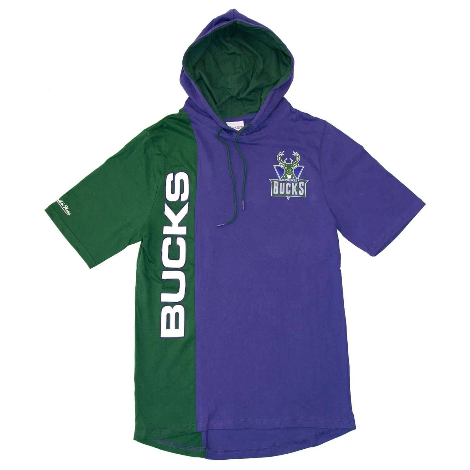 Selected Mitchell Ness Men's NBA Short Sleeve Split Hoody Milwaukee Bucks Hoodies Natural
