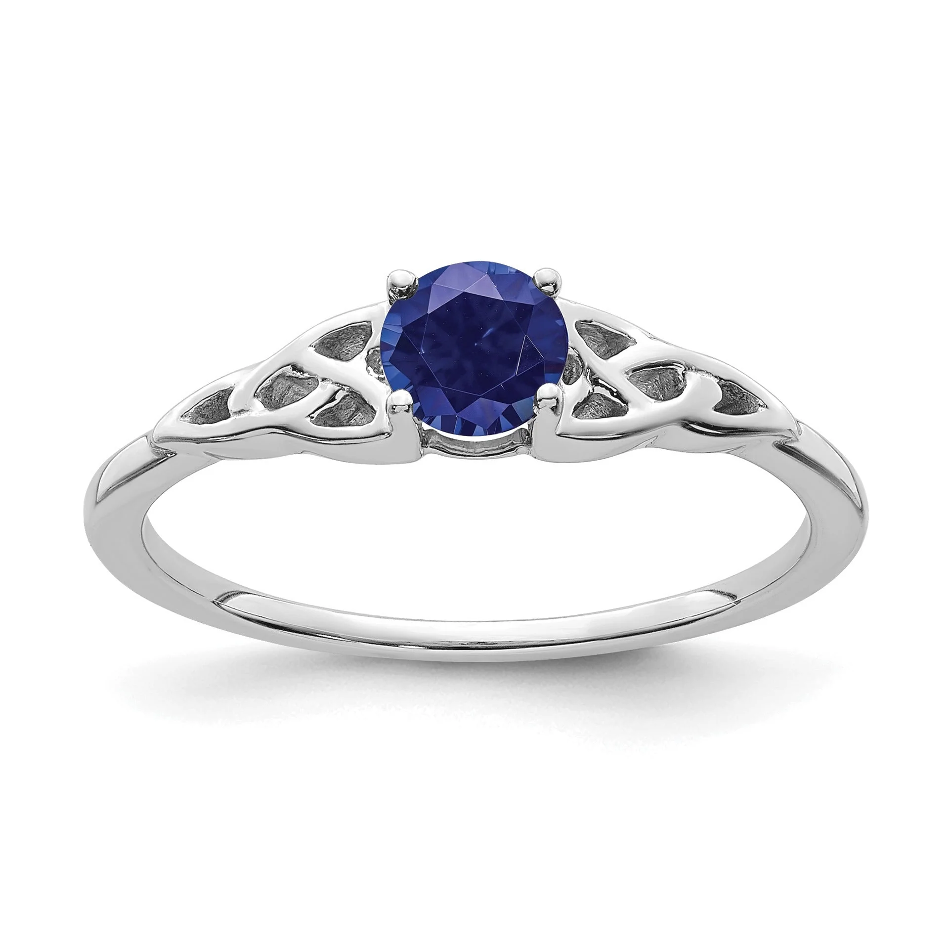 Breathable 0.33 Ct Round Blue Lab Created Sapphire Prong 14K White Gold Celtic Knot Solitaire Ring Sustainable