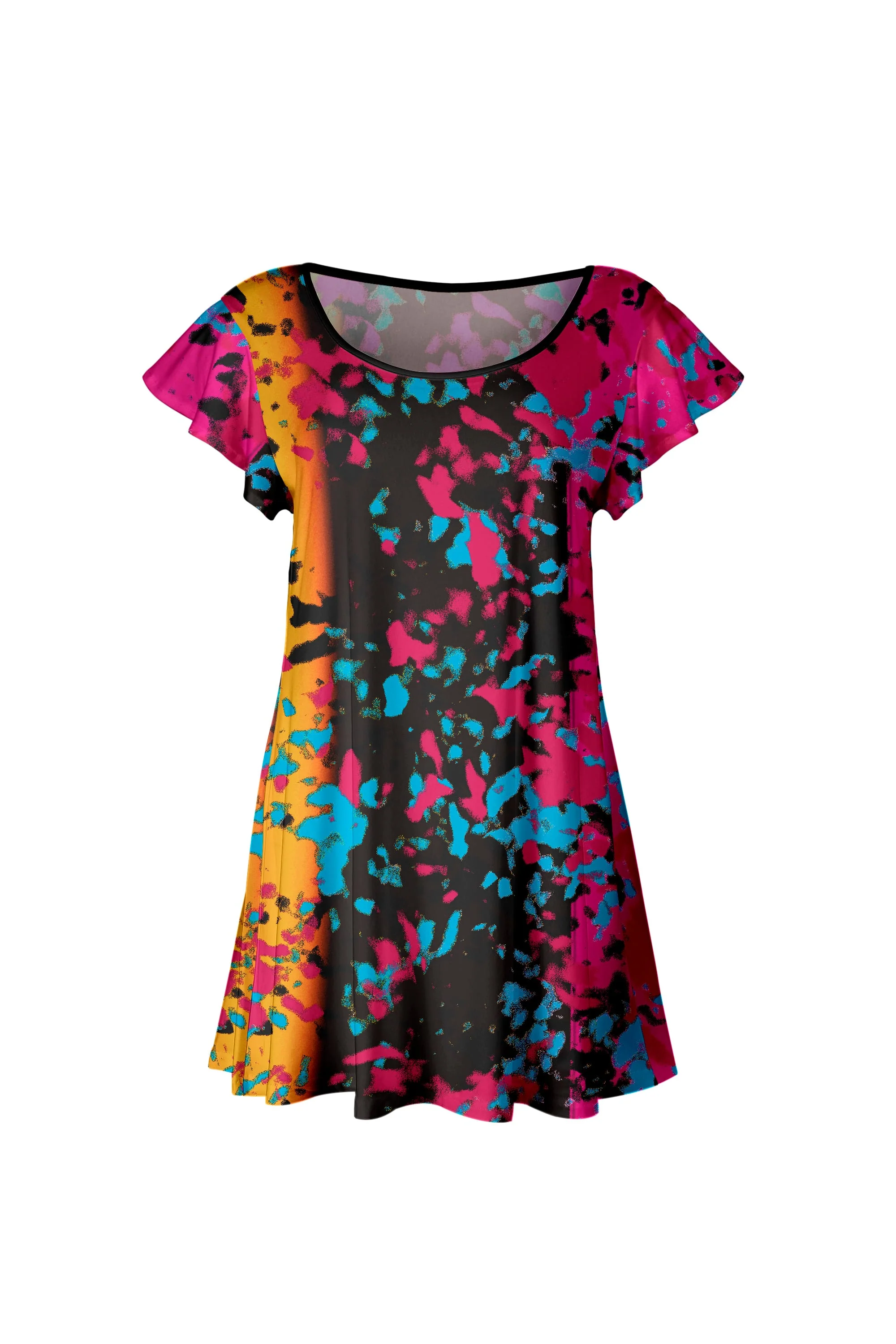 Exceptional Lily by Firmiana Women s Short Sleeve Flutter Hem Tunic Top Multicolor Floral Abstract Sustainable