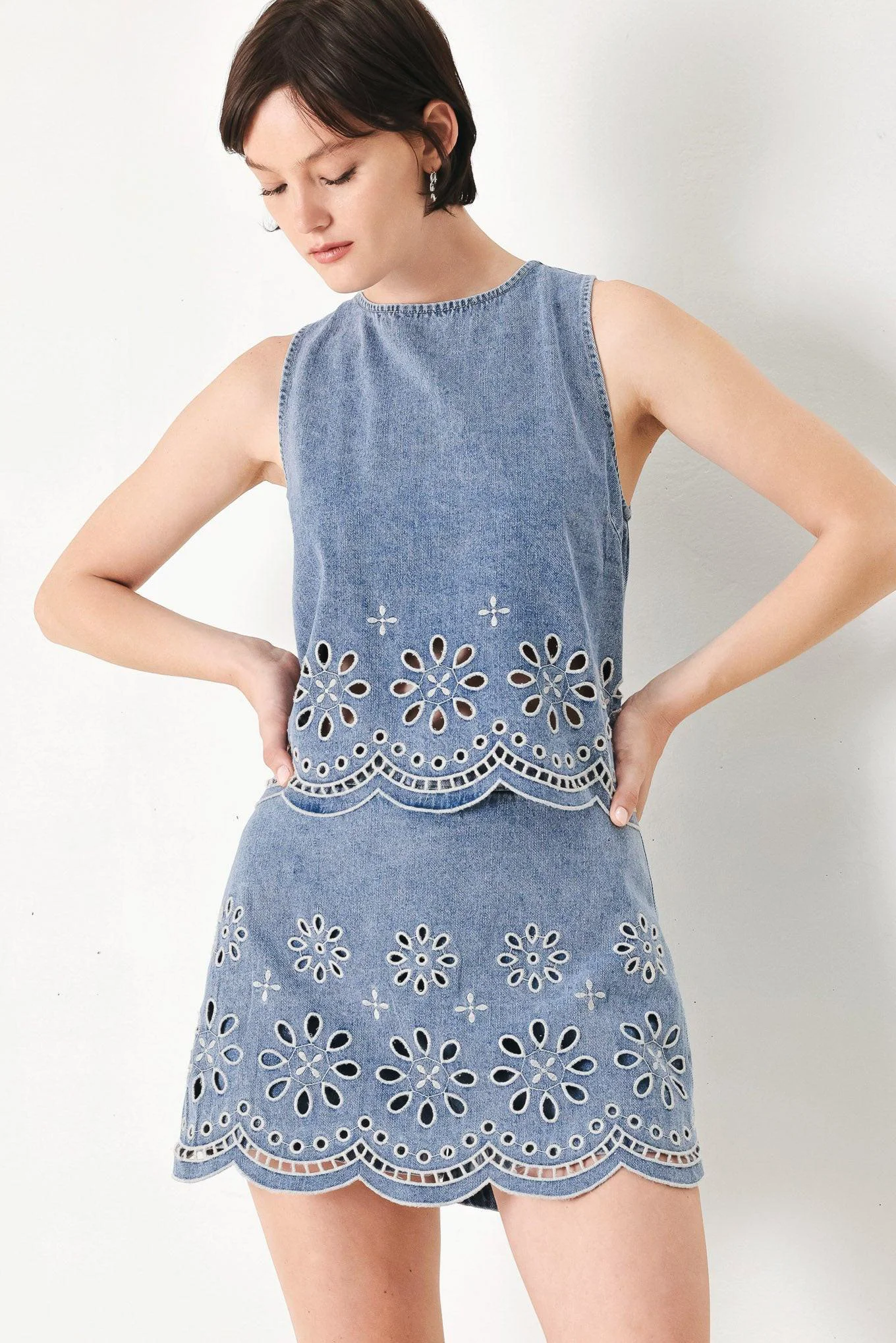 Organic Floral Love Denim Top First-Class