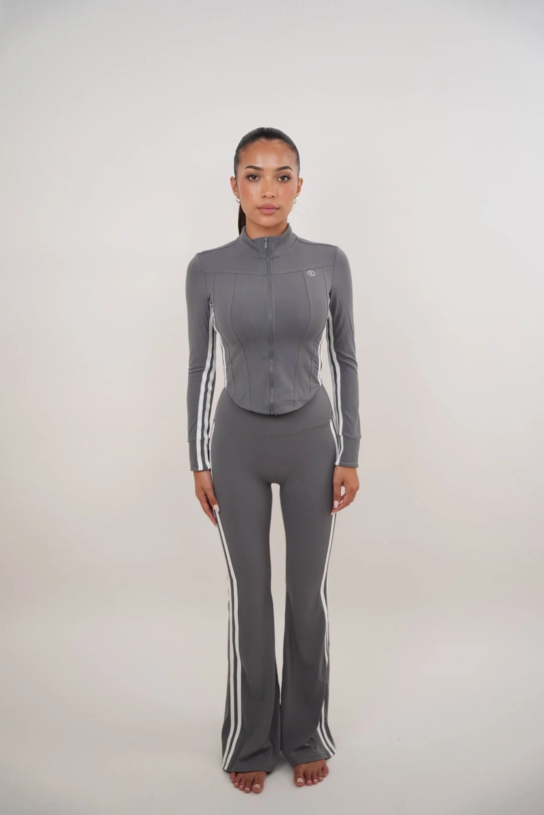Detailed I Am Motivated Gray Flare Pant Relaxed