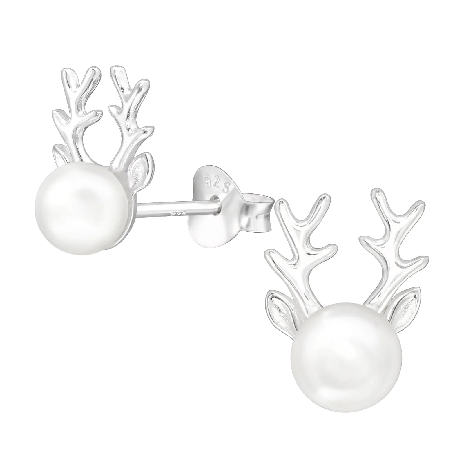 Trendy Ag Sterling Freshwater Pearl Reindeer Stud Earrings Solid
