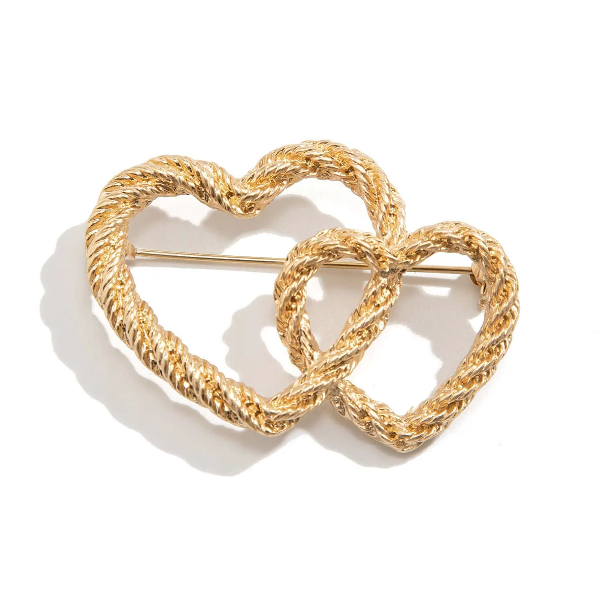 Comfortable Goldtone Double Openwork Heart Brooch Responsible