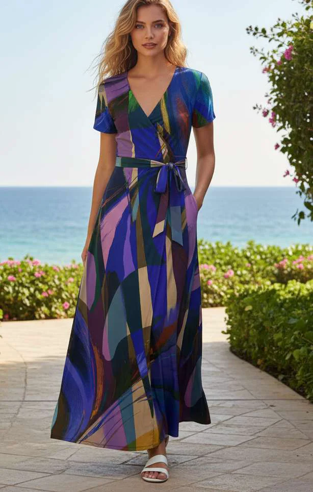 Trendy Lily by Firmiana Women s Short Sleeve Maxi Dress Women s Apparel Multi Stripe Print Responsible