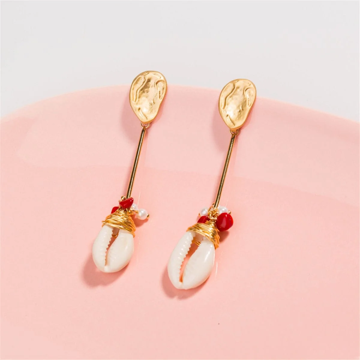 Breathable Shell Resin Goldtone Wrapped Drop Earrings Genuine