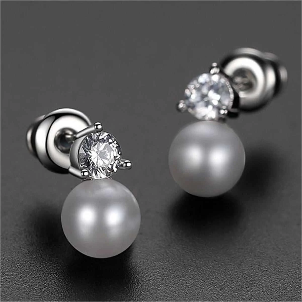 Advanced Cubic Zirconia Pearl Round Stud Earrings Luxury