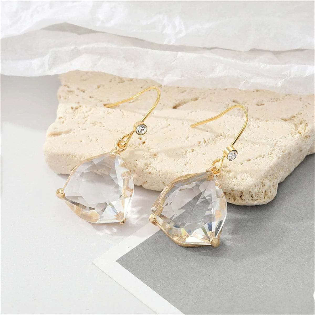 Contemporary Crystal Cubic Zirconia Trillion-Cut Drop Earrings Reusable