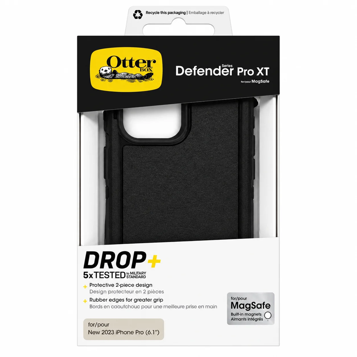 Environmentally Friendly OtterBox iPhone 15 Pro Defender Series Pro XT Case - Black Scratch Bump Resistant Breathable