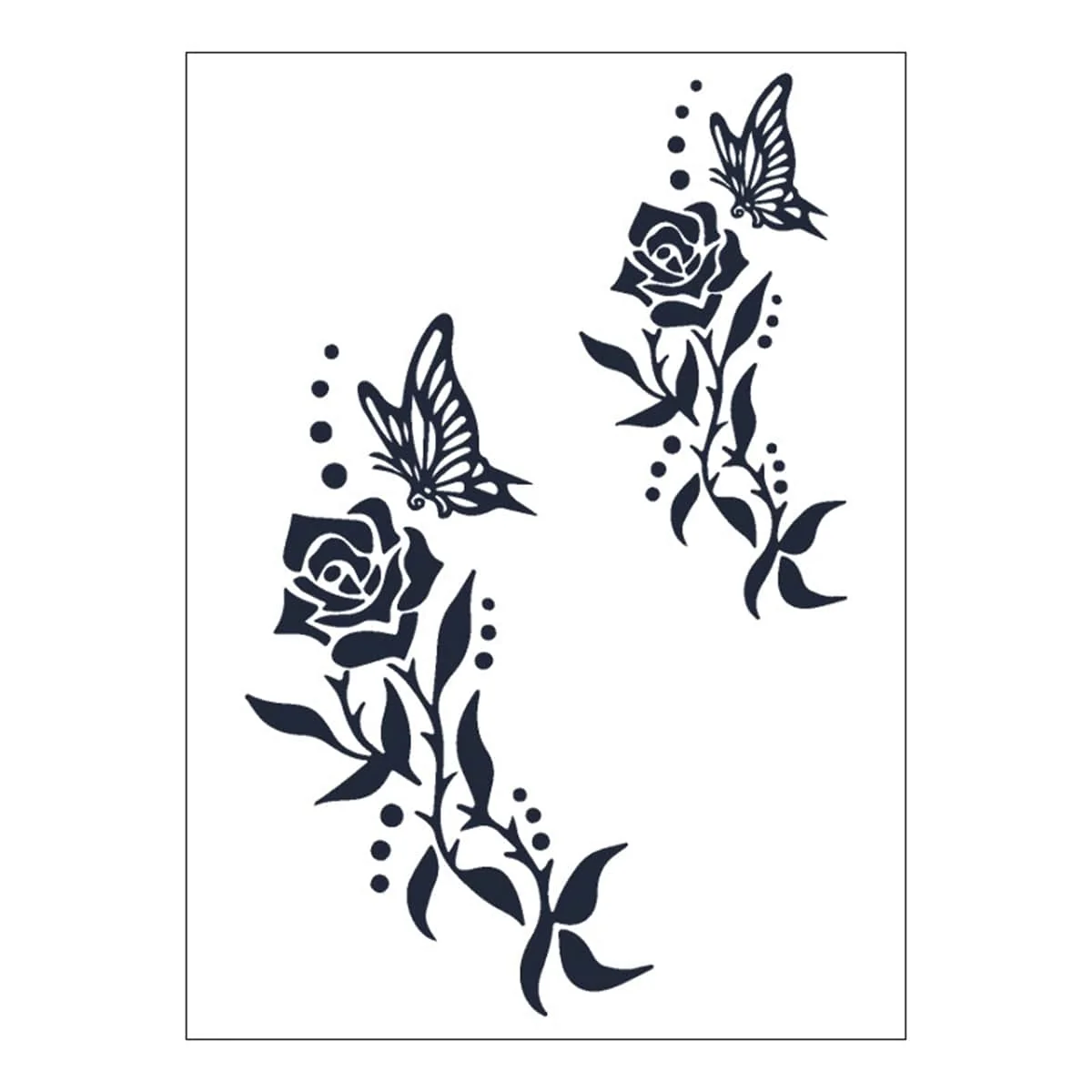Selected Black Flower Butterfly Temporary Tattoo Sheet - 5 Pcs Solid