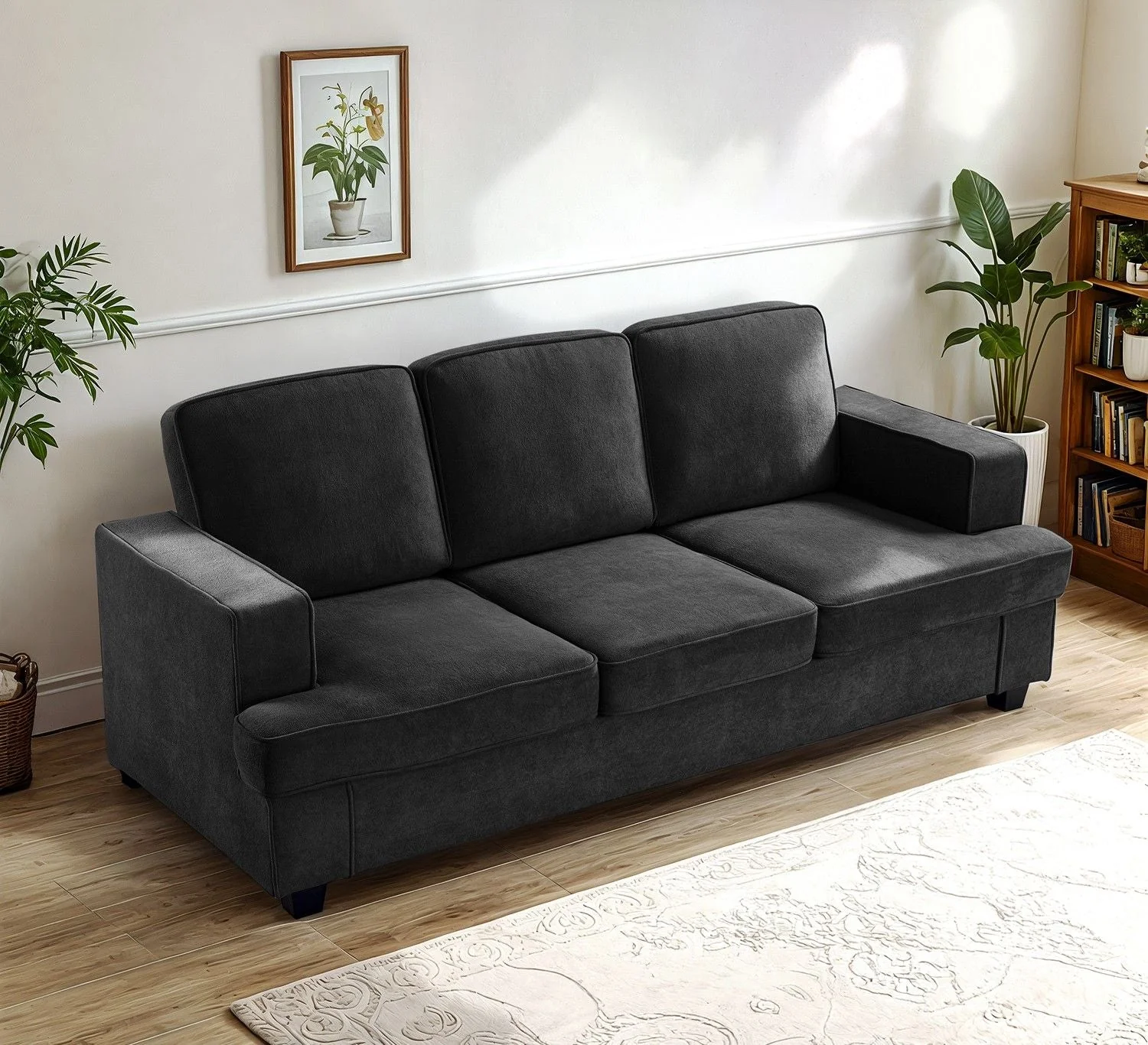 Fine Modern Sofa Comfortable 3 Seater Couch With Deep Seating Loose Back Cushions Wide Arms Expertly Made