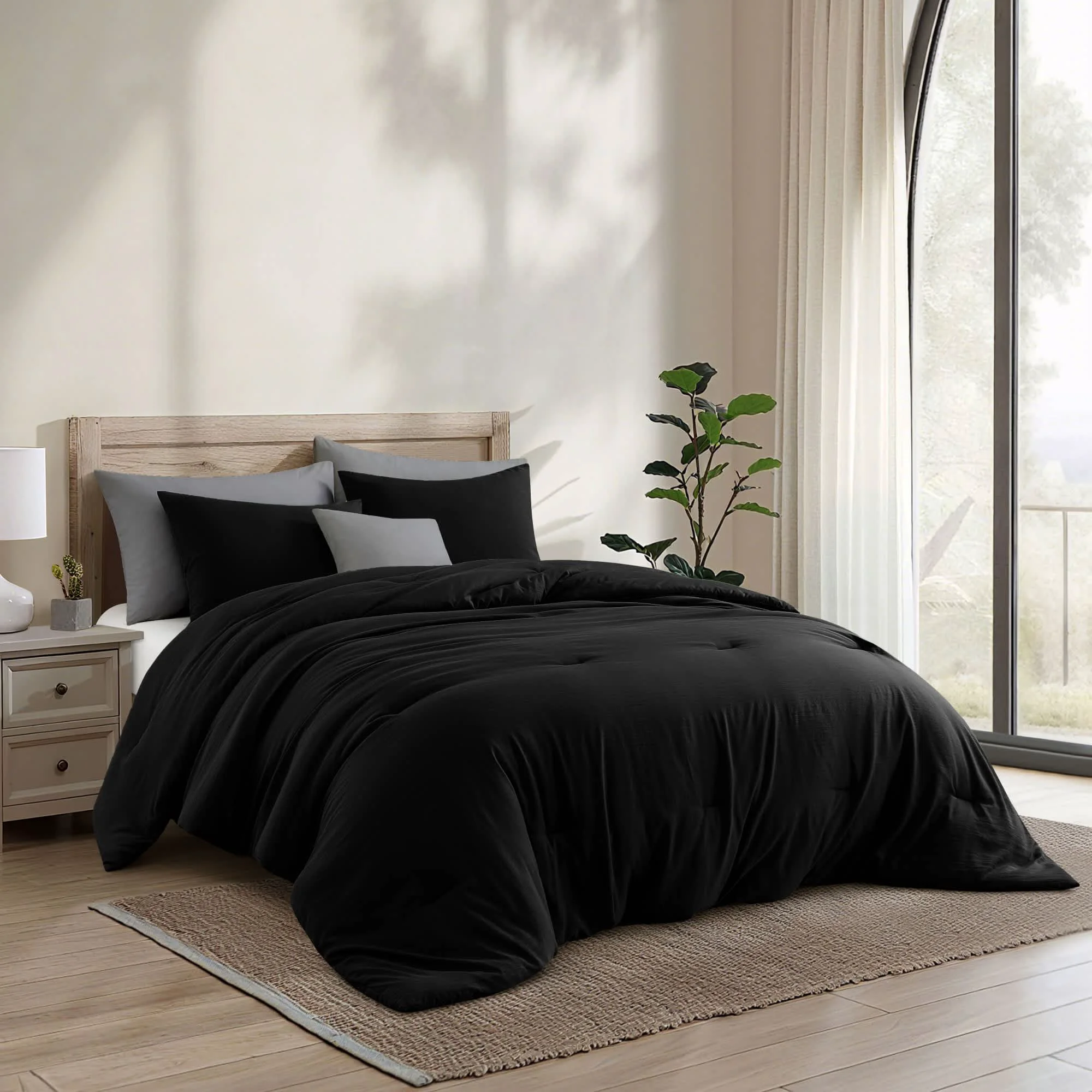 Green Nanshing Black Comforter Set King 3 Piece Ultra Soft Prewashed Bedding Cotton-Like Fluffy Solid Comforter Warm Down Bedding Set All season Matching Pillow Shams Elegant