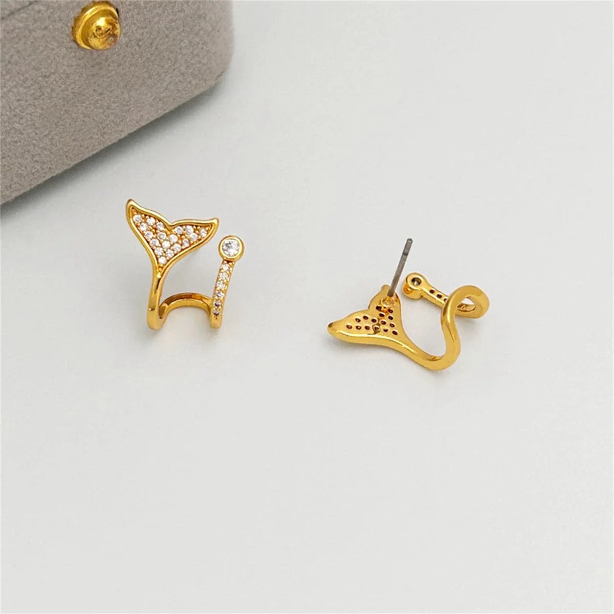 Detailed Cubic Zirconia Goldtone Fishtail Stud Earrings Long-Lasting