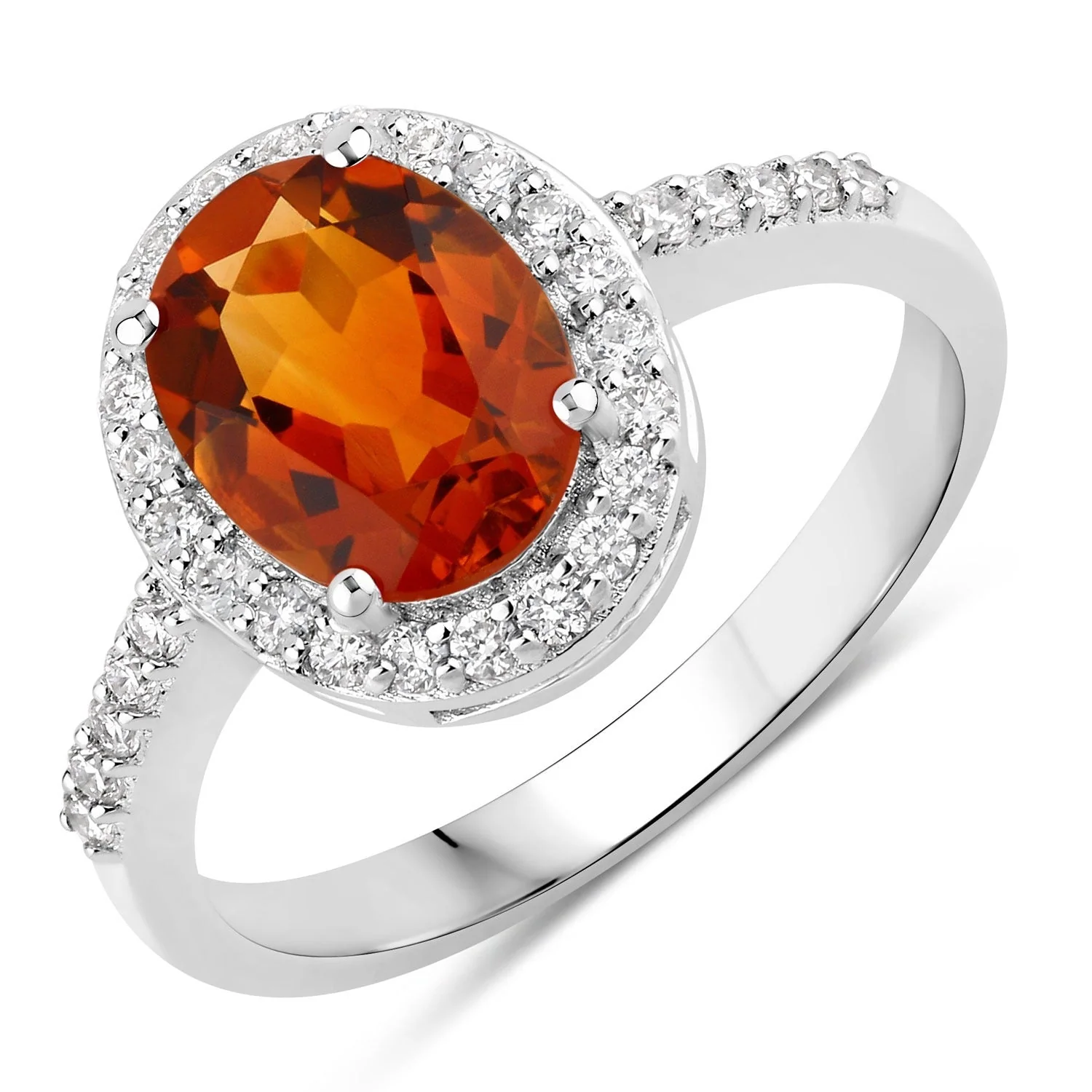 Sustainable 1.70 Ct Oval Yellow Madeira Citrine Lab Diamond Prong Silver Halo Pave Ring Exceptional