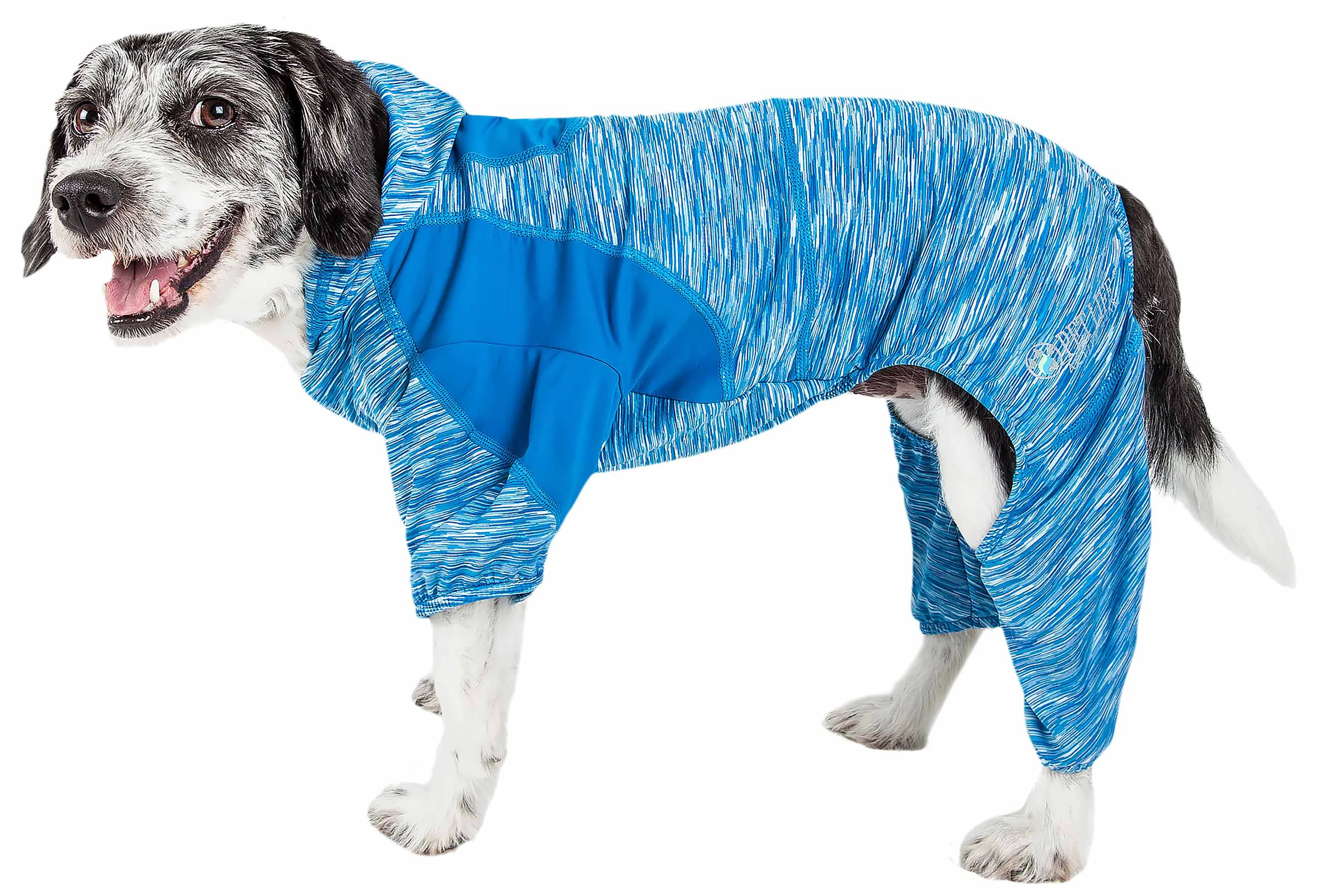 High-End Pet Life Active 'Downward Dog' Heathered Performance 4-Way Stretch Two-Toned Full Body Warm Up Hoodie Excellent