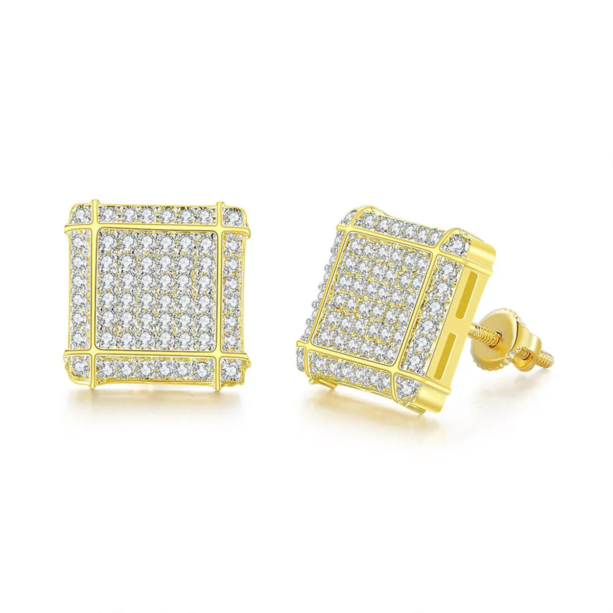 World-Class Cubic Zirconia Two-Tone Stripe Square Stud Earrings User-Friendly