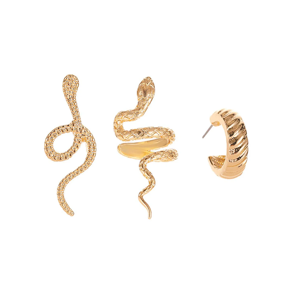 World-Class Goldtone Snake Three-Piece Stud Earring Ear Cuff Set Premium Material