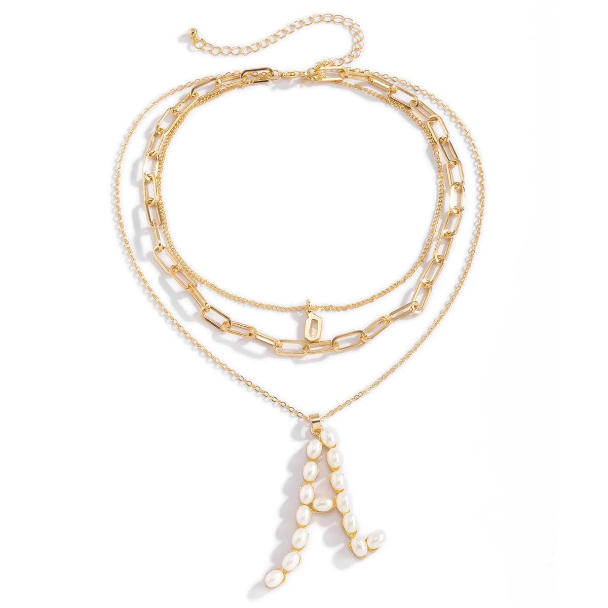 Detailed Pearl Goldtone 'A' Initial Pendant Necklace Flexible