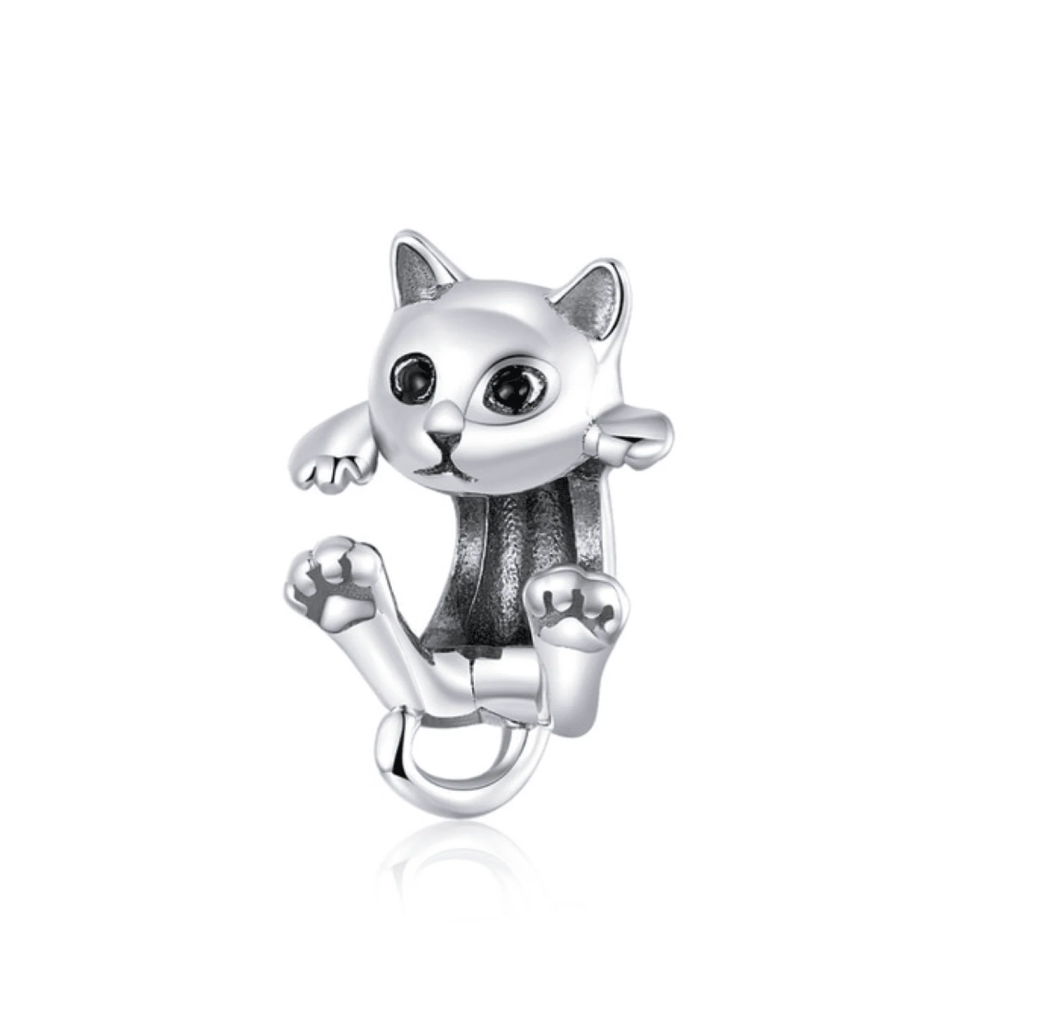 Contemporary Ag Sterling Silver Hanging Cat Charm Responsible