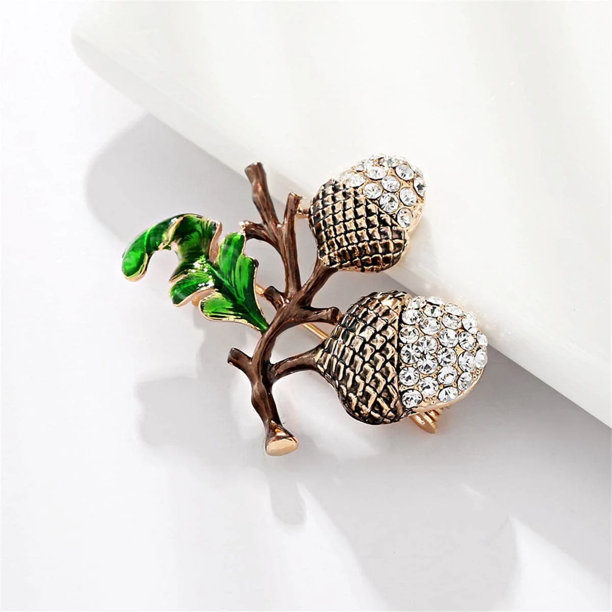 First-Class Cubic Zirconia Enamel Goldtone Hazelnut Brooch Safe