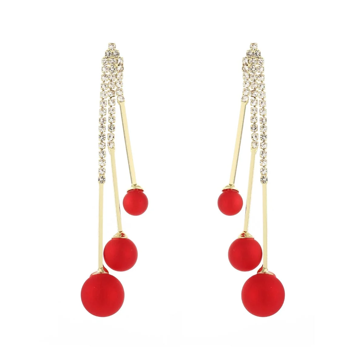 Certified Red Resin Clear Cubic Zirconia Goldtone Tassel Drop Earrings Practical