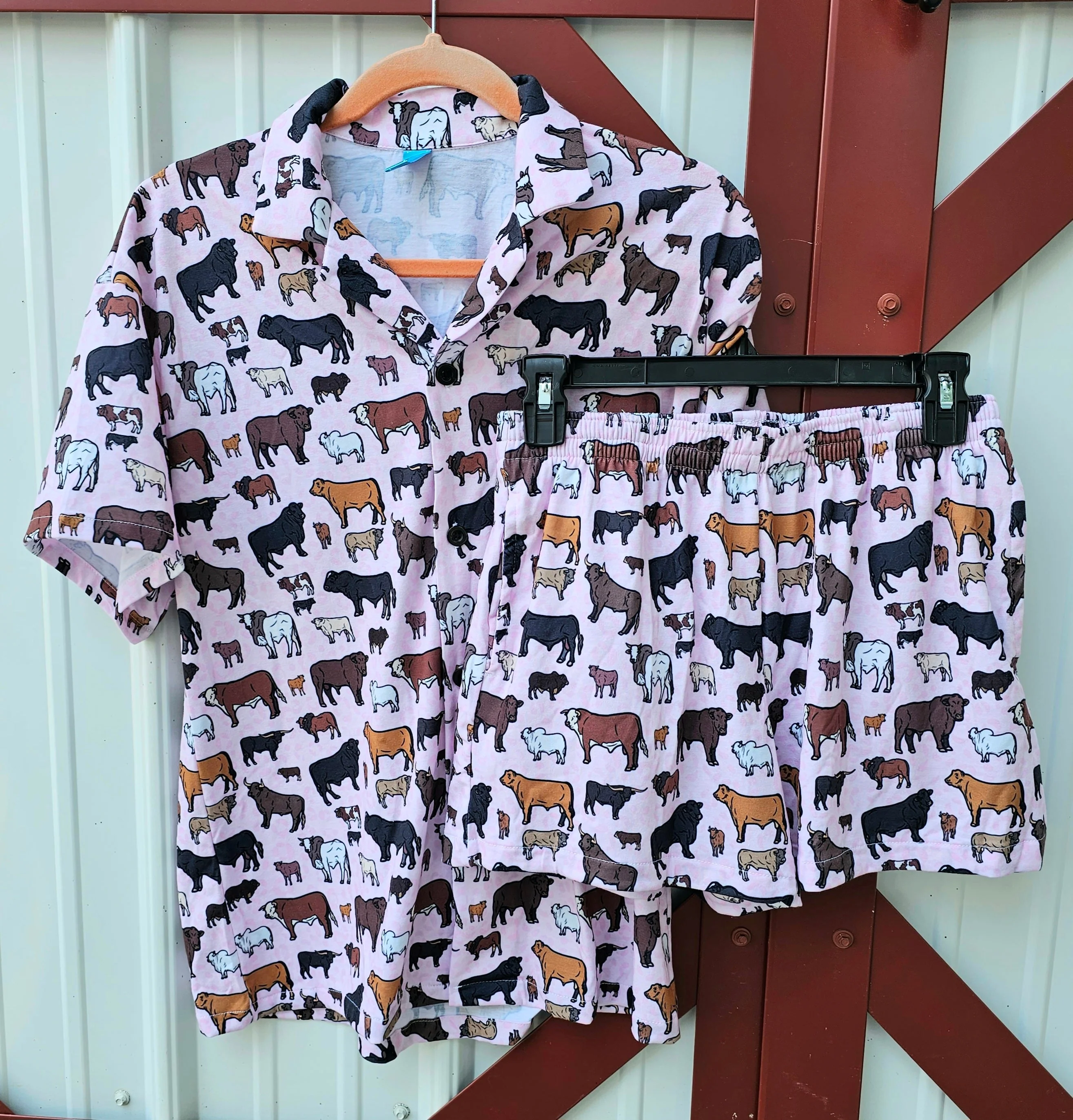 Detailed Pink Cattle Ranch Women's Western Pajama Set Authentic