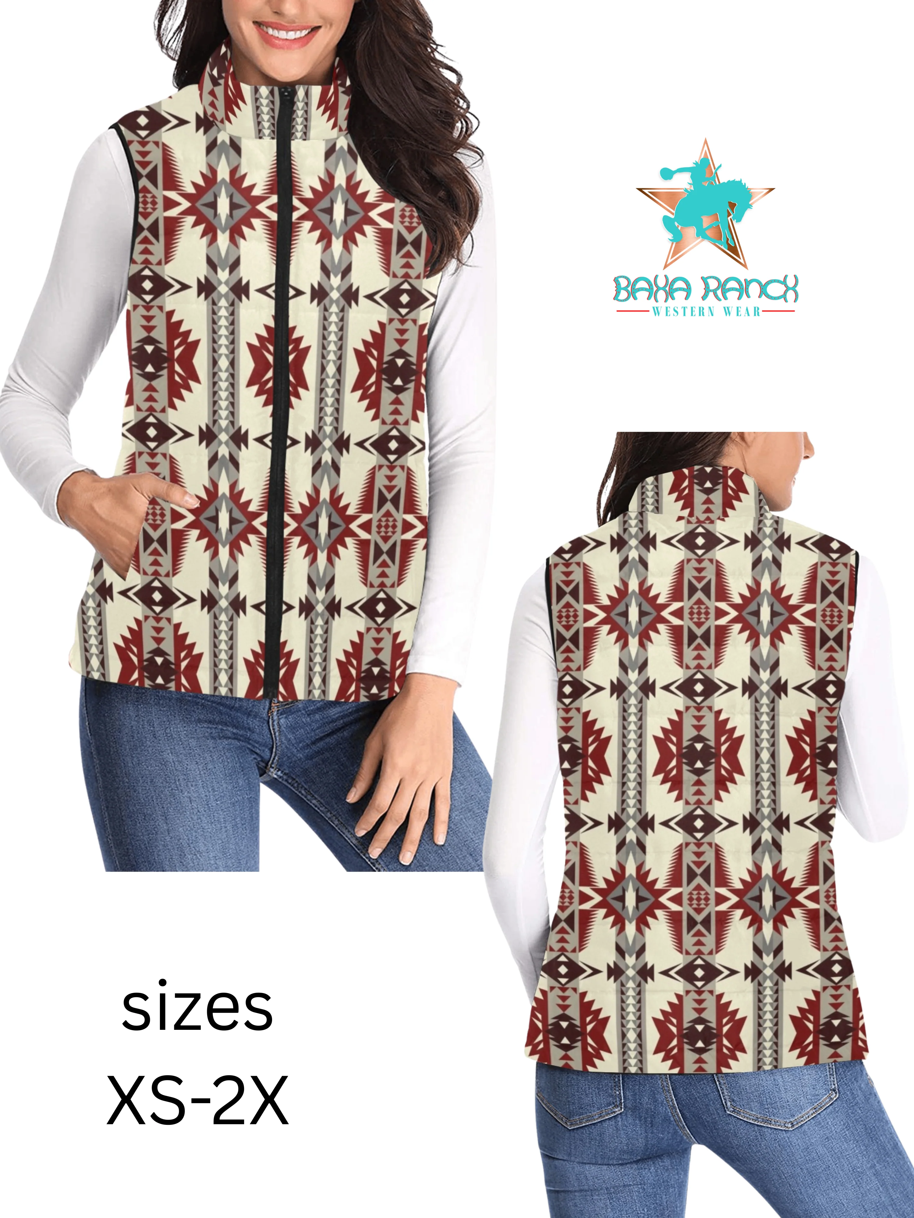Comfortable Baha Ranch Bold Aztec Puffy Vest Contemporary