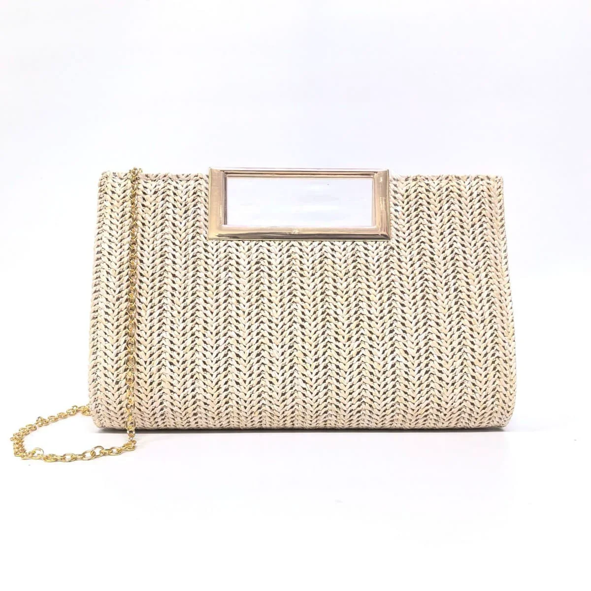 Top-Quality Woven Straw Clutch Bag with Metal Handle Sustainable