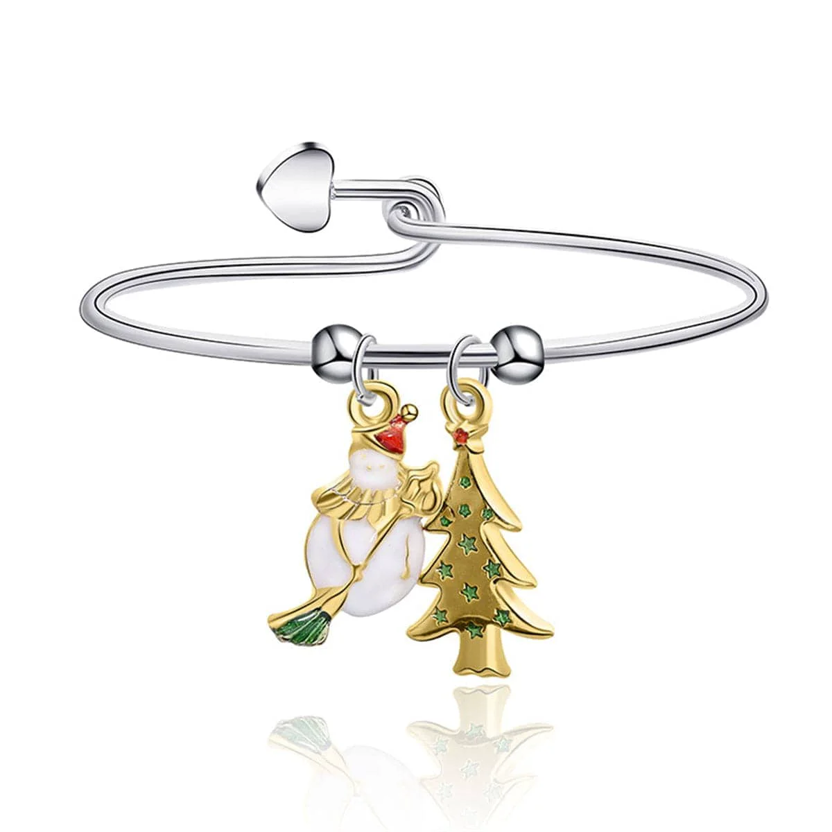 User-Friendly Green Two-Tone Christmas Tree Snowman Charm Bangle Original