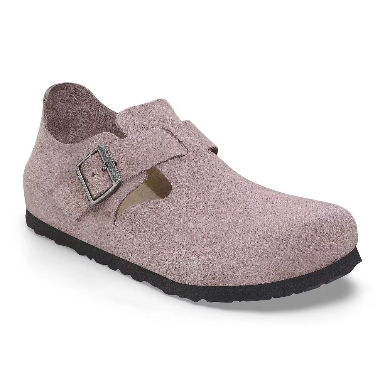 Traditional Birkenstock Unisex London Suede Leather Faded Purple Minimalist
