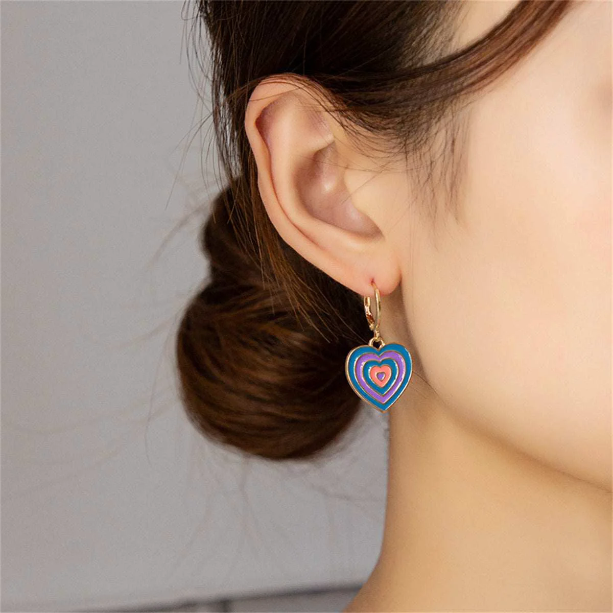 Detailed Blue Purple Enamel Goldtone Halo Heart Drop Earrings Safe