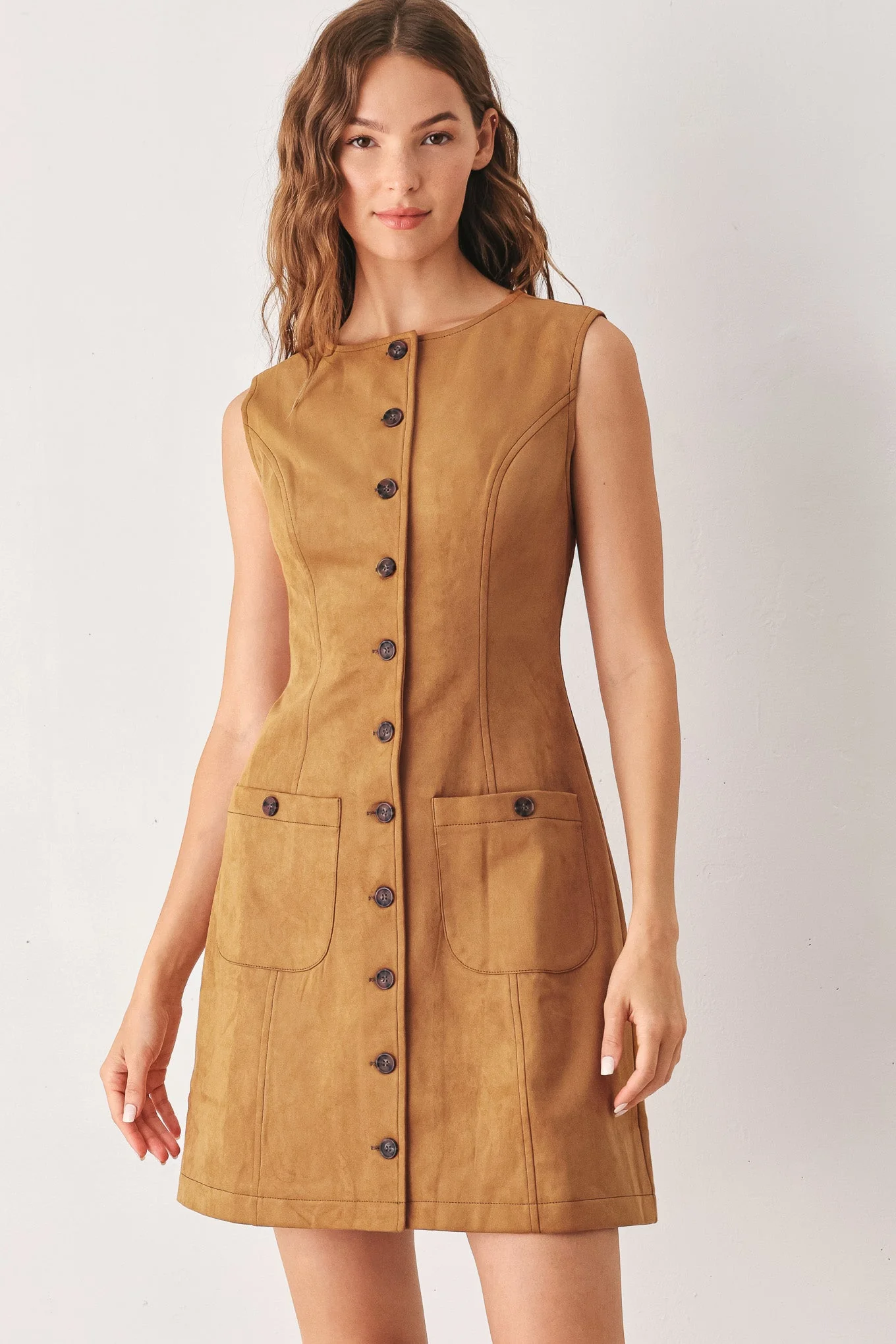 Specialty Maple Faux Suede Mini Dress Green