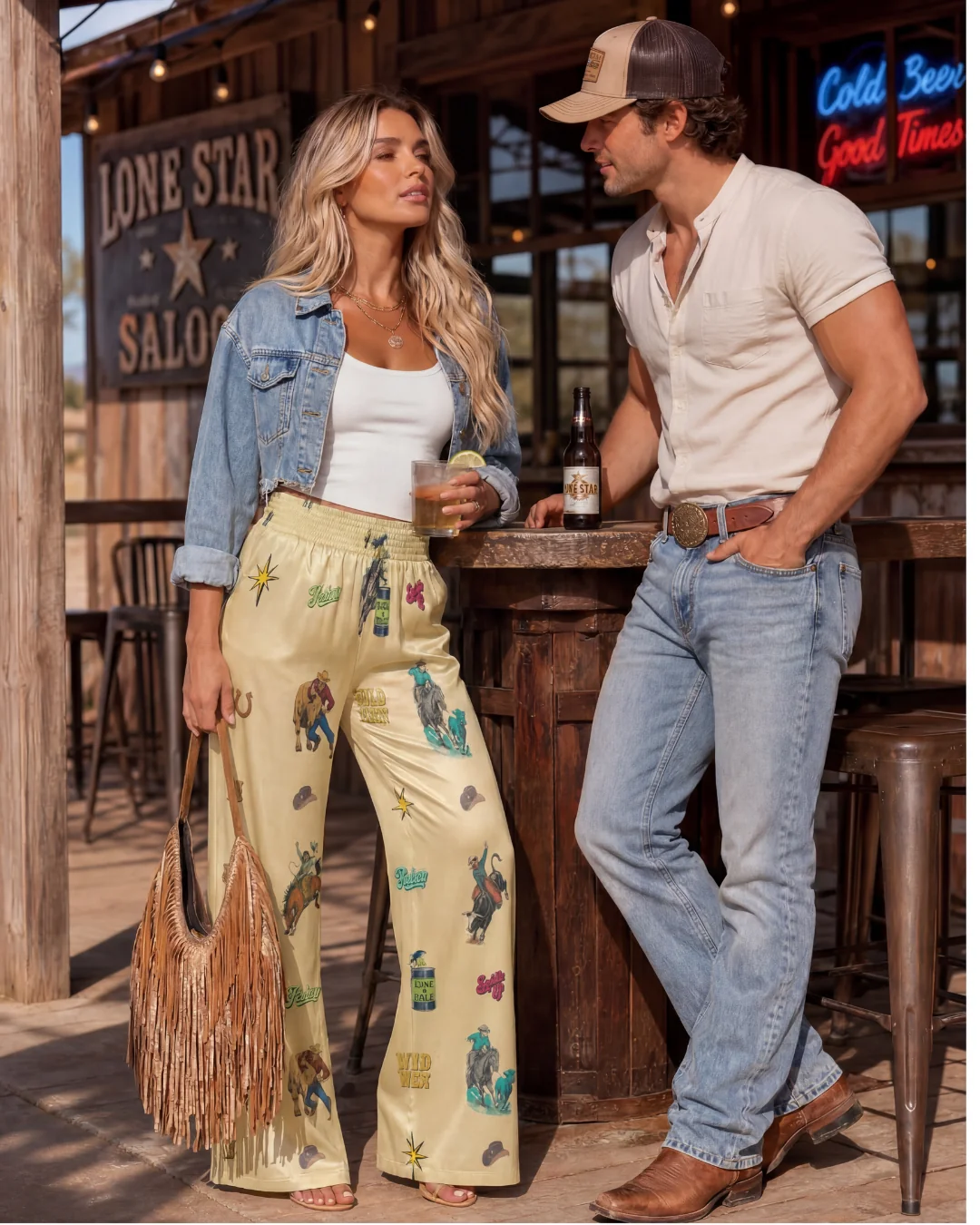 Dependable Baha Ranch The Last Roundup Rodeo High Waisted Wide Leg Pants Genuine