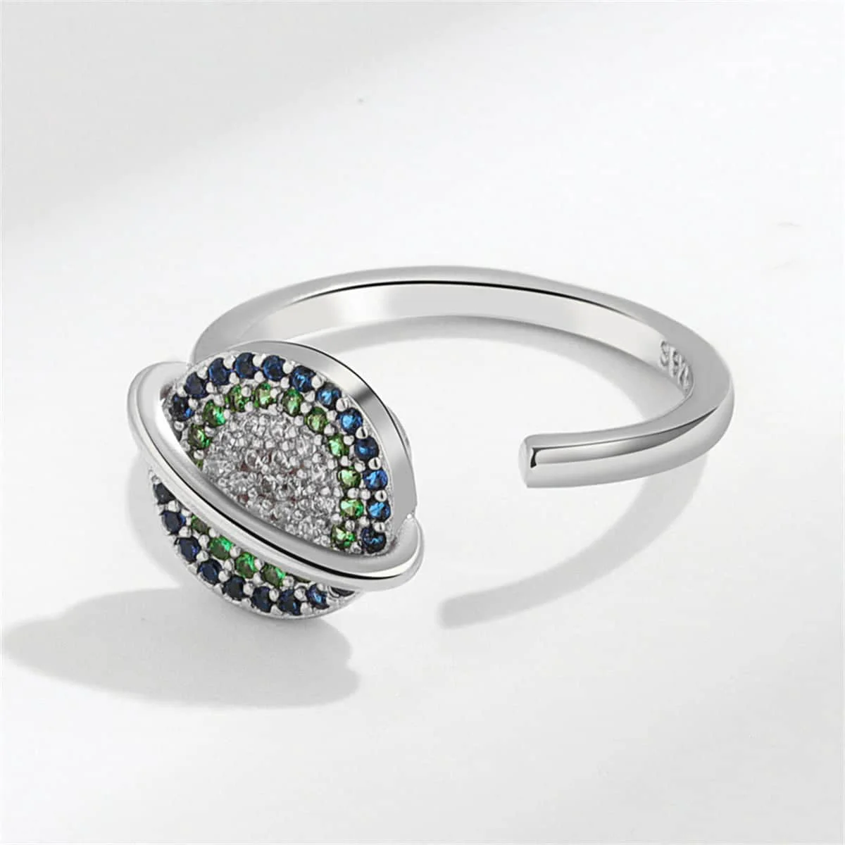 Fine Crafted Cubic Zirconia Silvertone Rotatable Planet Open Ring Exclusive