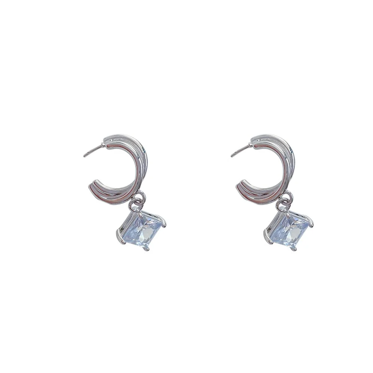 Classic Crystal Silvertone Twisted Square Huggie Earrings Trendy