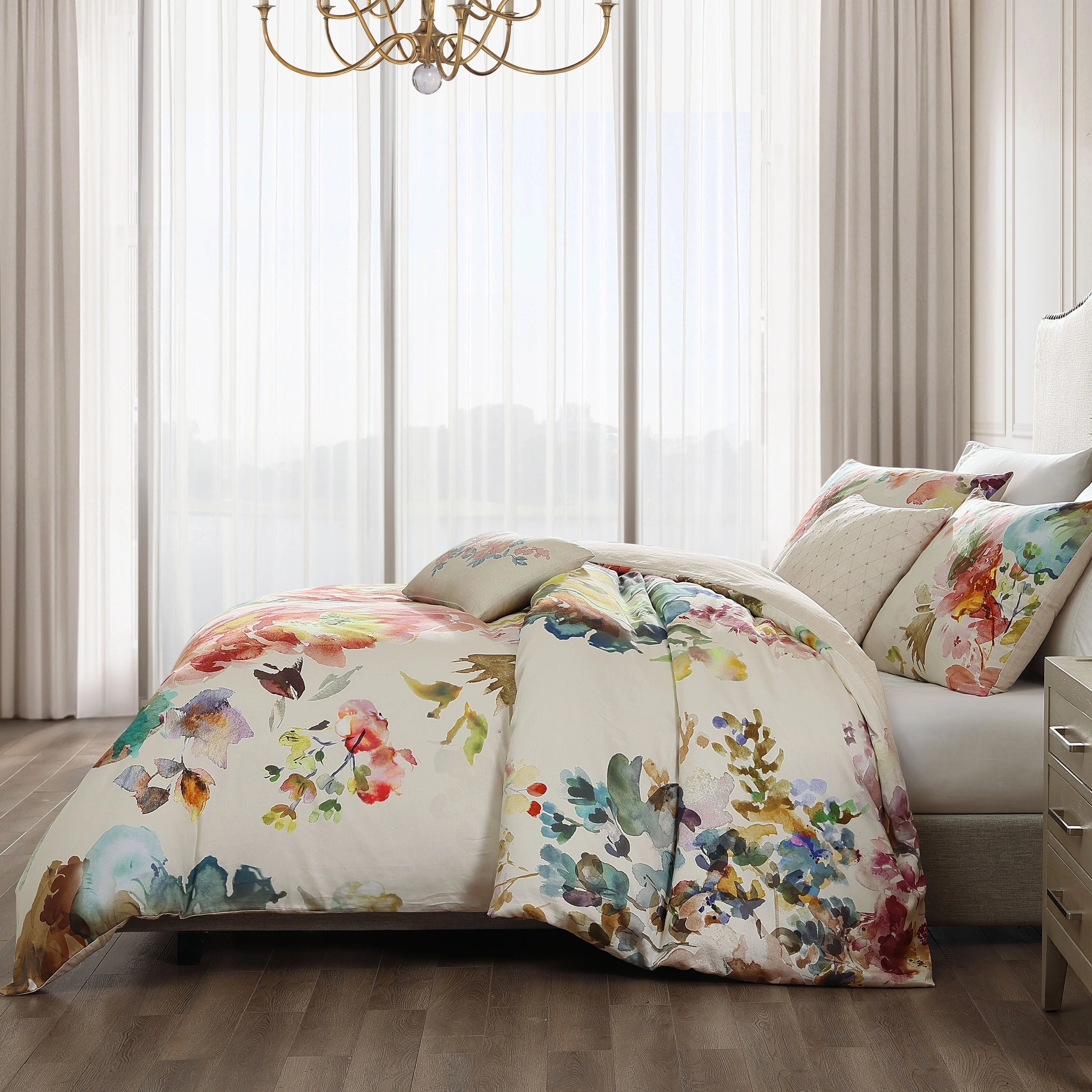 Sophisticated Bebejan Antique Flowers Ivory 5 Piece Reversible Comforter Set Long-Lasting