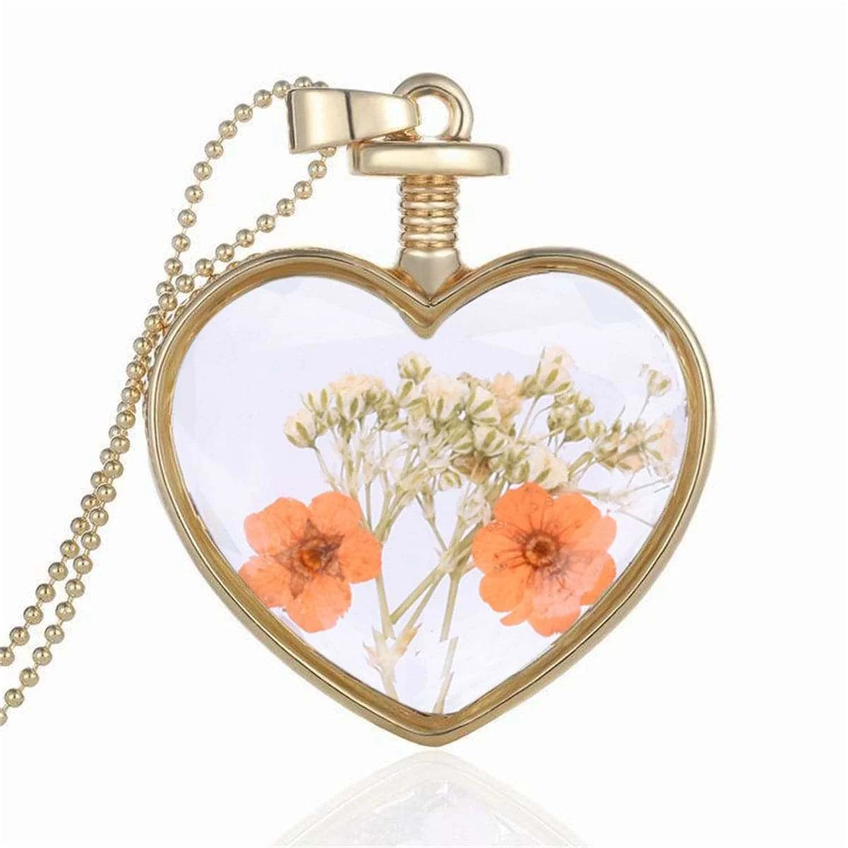 Top-Quality Yellow Pressed Flower Goldtone Heart Pendant Necklace Outstanding