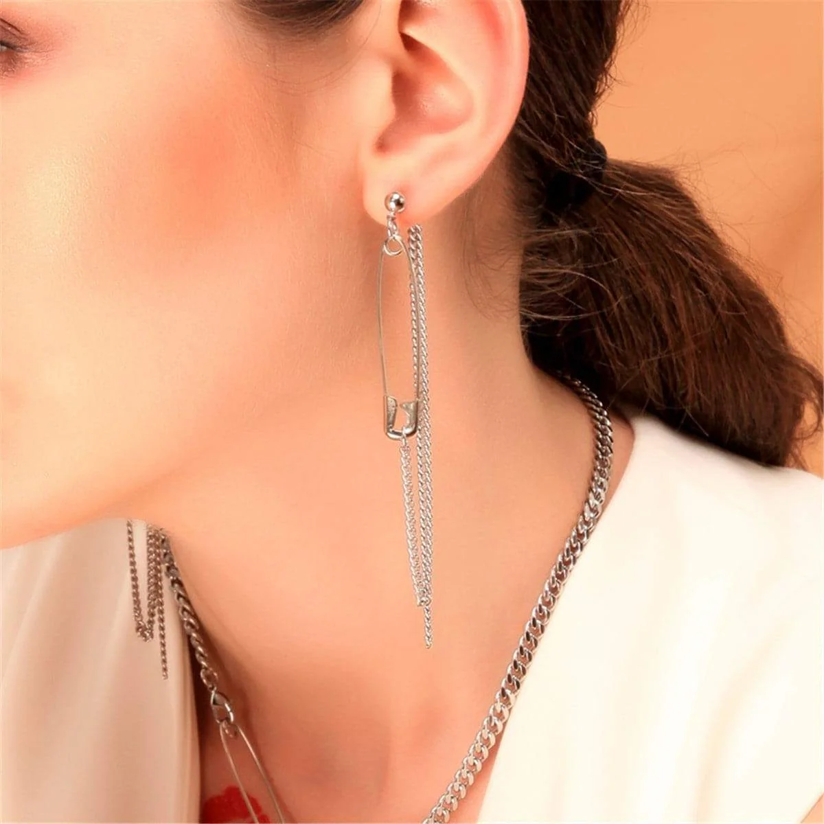 Consistent Silvertone Pin Tassel Drop Earrings Secure
