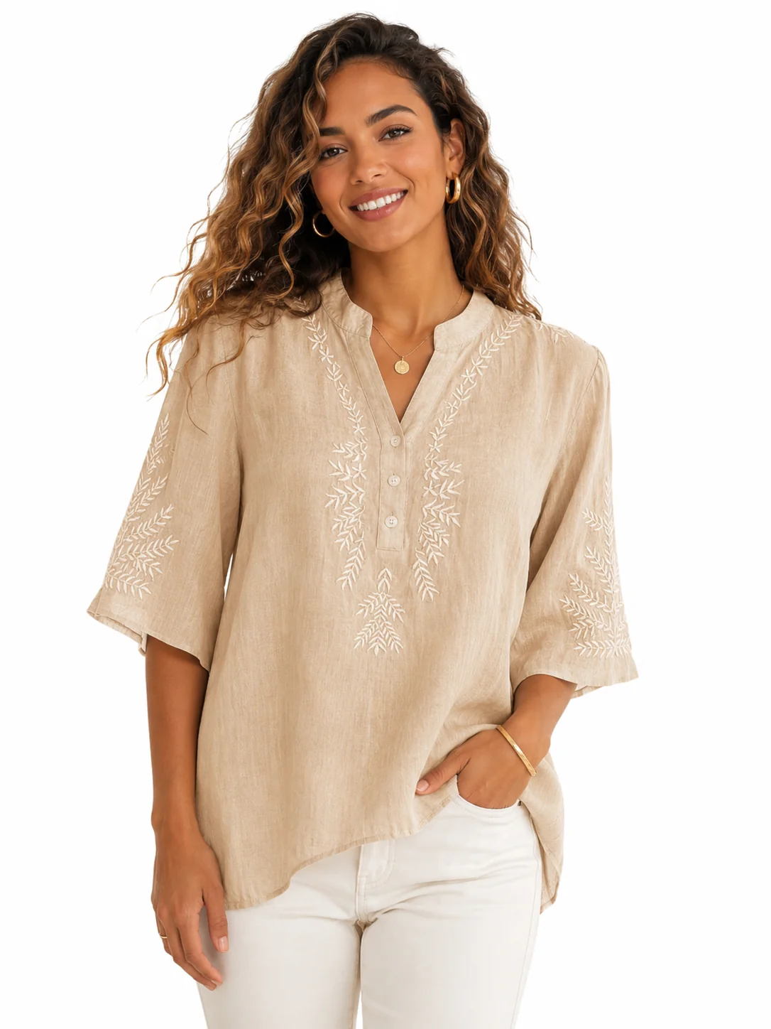 Original Design Chic YC Women's Embroidery V-Neck Half Sleeve Blouse Loose Summer Casual Boho Style Shirt Refined